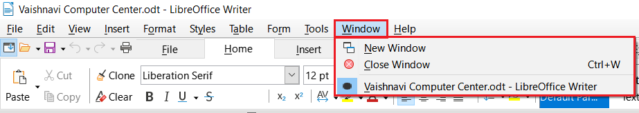 LibreOffice Writer Window Menu
