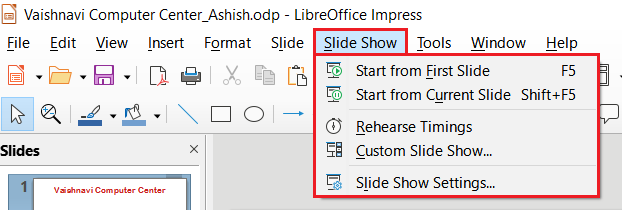 LibreOffice Impress Slide Show Menu