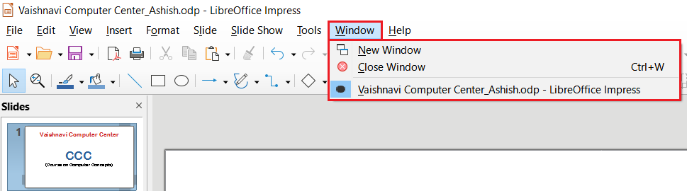 LibreOffice Impress Window Menu