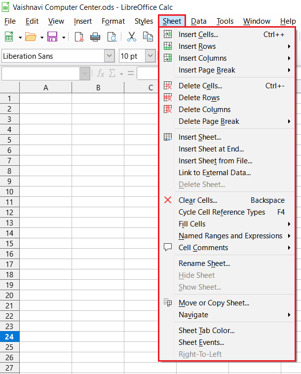 LibreOffice Calc Sheet Menu