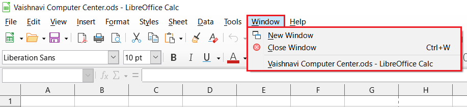 LibreOffice Calc Window Menu