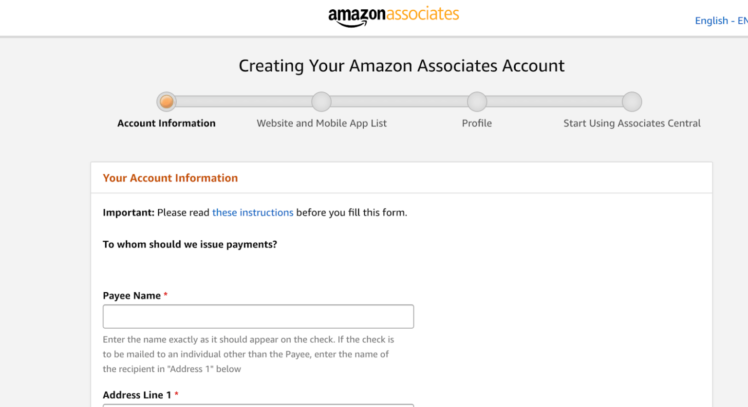 Create Amazon Associate Account